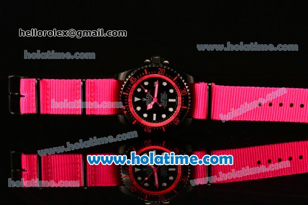 Rolex Sea-Dweller Deepsea Asia 2813 Automatic PVD Case with Hot Pink Nylon Strap and White Markers - Click Image to Close